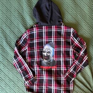 Men's Red and Black Plaid Shirt Jacket